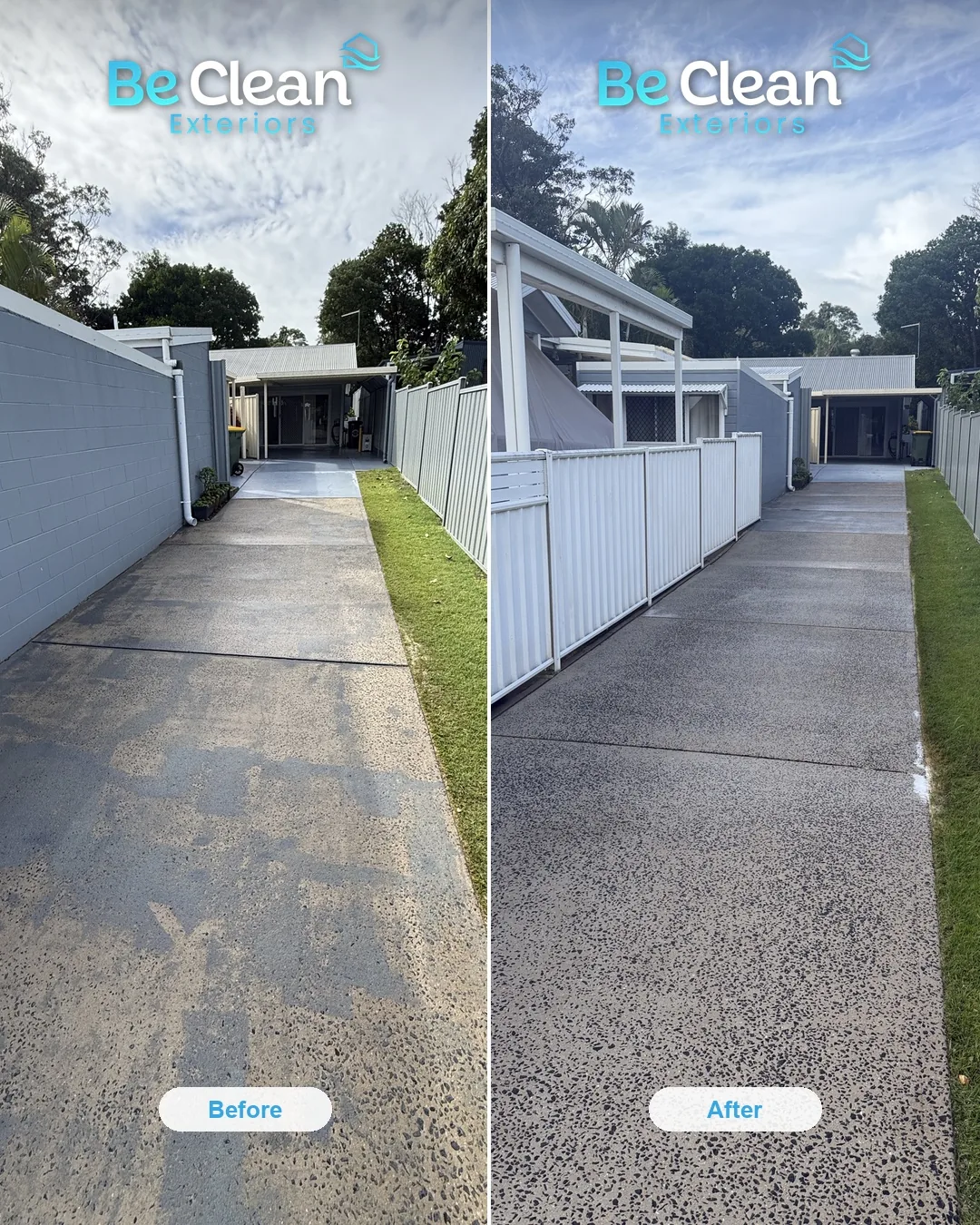 Iluka driveway pressure cleaning before and after by Be Clean Exteriors