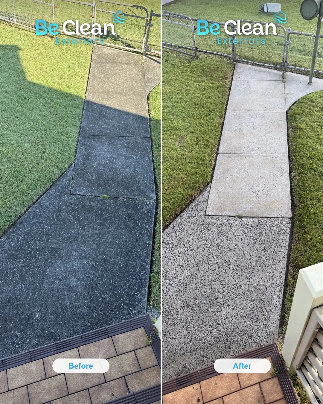 Maclean garden path pressure cleaning before and after by Be Clean Exteriors