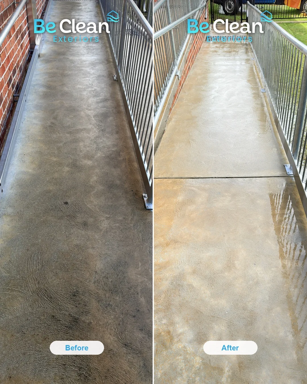Walkway back to bright before and after by Be Clean Exteriors