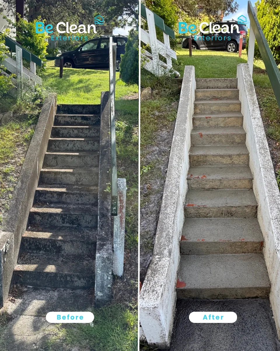 Yamba stairs pressure cleaning comparison by Be Clean Exteriors