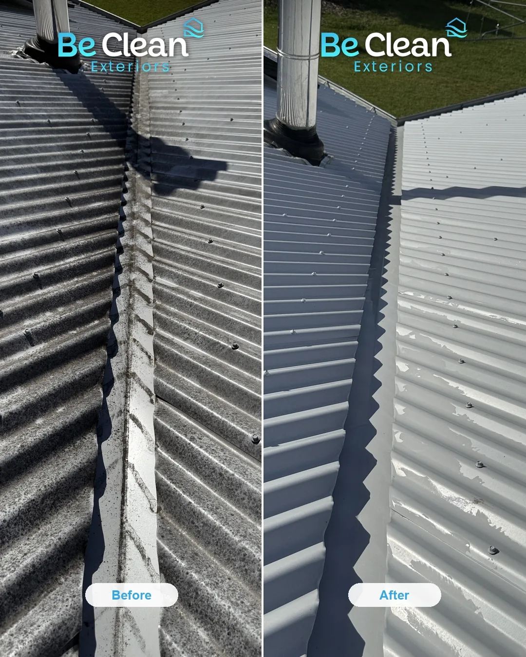 Lichen off the ridge line before and after by Be Clean Exteriors