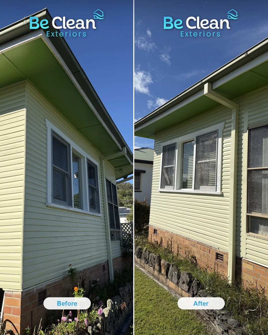 Mould off weatherboard before and after by Be Clean Exteriors