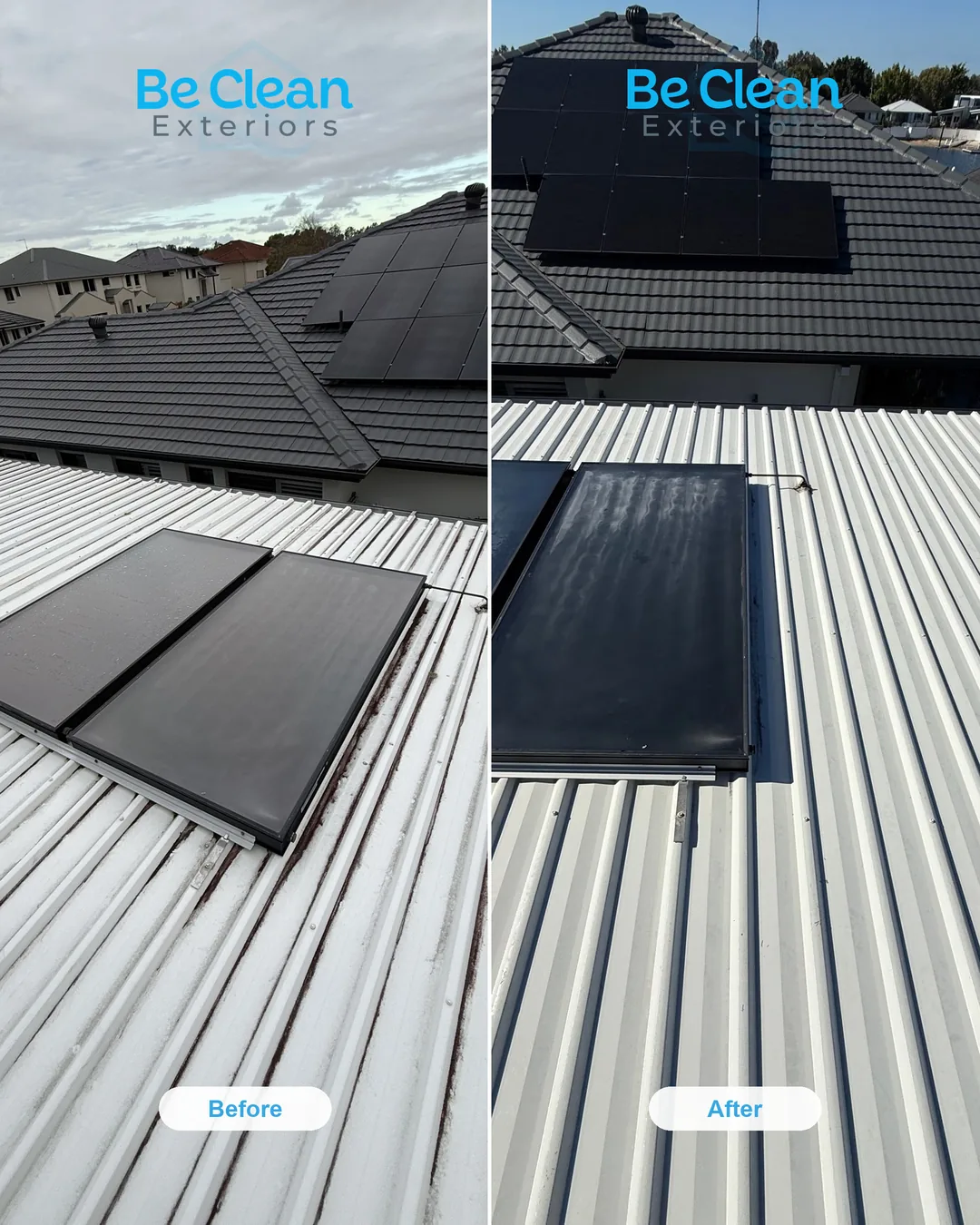Solar hot water panels before and after by Be Clean Exteriors