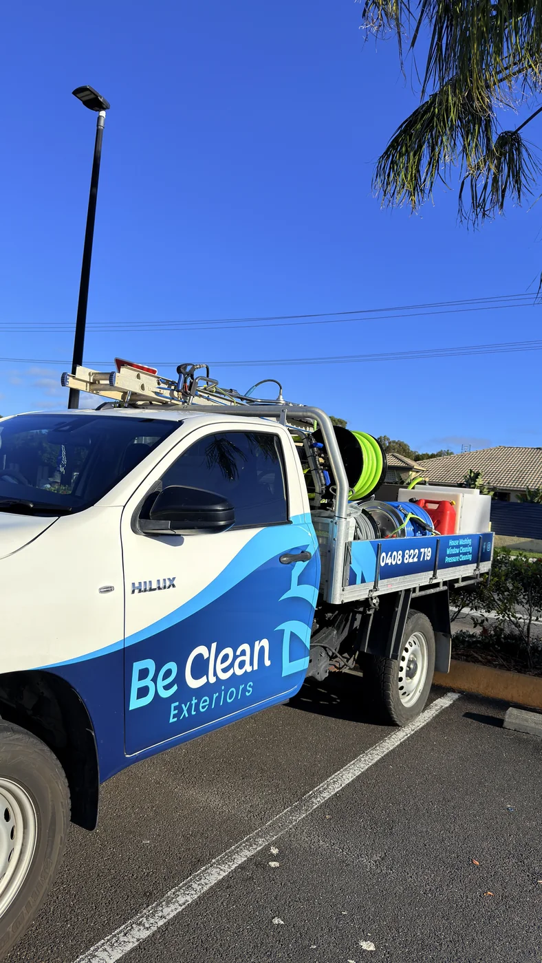 Be Clean Exteriors branded vehicle on site in Yamba NSW